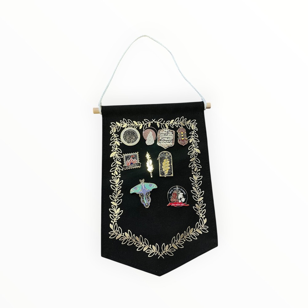 YA 9 Owlcrate Fairyloot Bookish Enamel Pin Collection Black Canvas HangingBanner